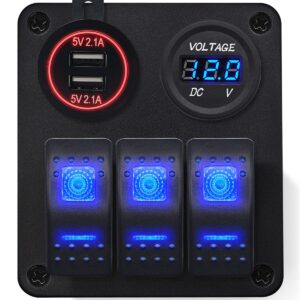 ProRide Schakelpaneel 12V voor Auto/Boot - USB C Lader 3 poorten met Voltmeter - QC3.0 - 3 Schakelaars
