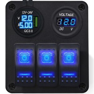 ProRide Schakelpaneel 12V voor Auto/Boot - USB C Lader 2 poorten met Voltmeter - 65W/QC3.0 - 3 Schakelaars