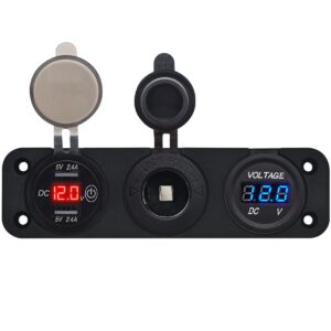 ProRide 12V USB Autolader 2 Poorten - 5V/2.4A - Voltmeter en 12V/24V Sigarettenplug - Drievoudig inbouw