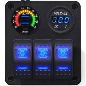 ProRide Schakelpaneel 12V voor Auto/Boot - USB Lader 2 poorten met Voltmeter - QC3.0 - 3 Schakelaars