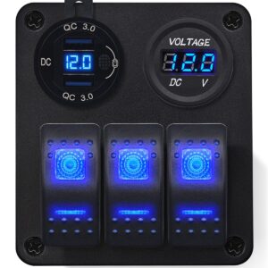 ProRide Schakelpaneel 12V voor Auto/Boot - USB Lader 2 poorten met Voltmeter - QC3.0 - 3 Schakelaars