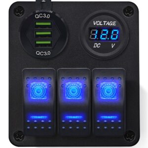 ProRide Schakelpaneel 12V voor Auto/Boot - USB Lader 2 poorten met Voltmeter - QC3.0 - 3 Schakelaars