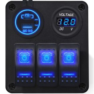 ProRide Schakelpaneel 12V voor Auto/Boot - USB Lader 2 Poorten met Voltmeter - 5V/2.1A - 3 Schakelaars