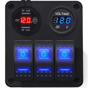 ProRide Schakelpaneel 12V voor Auto/Boot - USB Lader met Voltmeter/Ampèremeter - QC3.0 - 3 Schakelaars