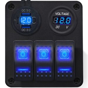 ProRide Schakelpaneel 12V voor Auto/Boot - USB Lader 2 Poorten met Voltmeter - QC3.0 - 3 Schakelaars