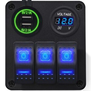ProRide Schakelpaneel 12V voor Auto/Boot - USB Lader 2 Poorten met Voltmeter - QC3.0 - DS2120B - 3 Schakelaars