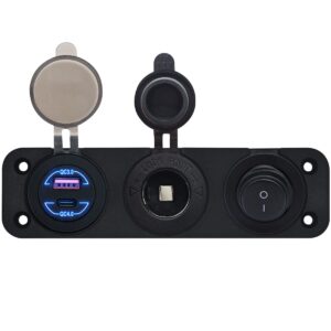 ProRide 12V USB Autolader 2 Poorten - QC4.0 - Drievoudig inbouw paneel - Sigaretten stopcontact en Schakelaar