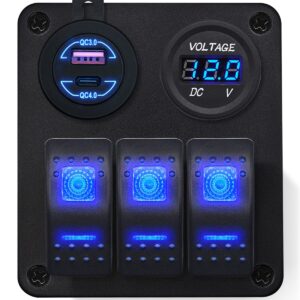 ProRide Schakelpaneel 12V voor Auto/Boot - USB Lader 3 Poorten met Voltmeter - QC3.0 - DS2085B - 3 Schakelaars