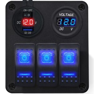 ProRide Schakelpaneel 12V voor Auto/Boot - USB/USB C Lader 3 Poorten met Voltmeter - QC3.0 - 3 Schakelaars
