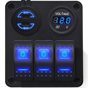 ProRide Schakelpaneel 12V voor Auto/Boot - USB/USB C Lader 2 Poorten met Voltmeter - QC3.0 - 3 Schakelaars