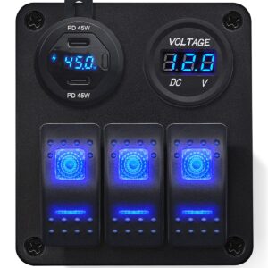ProRide Schakelpaneel 12V voor Auto/Boot - USB Lader 2 Poorten met Voltmeter - 5V/2.4A - 3 Schakelaars