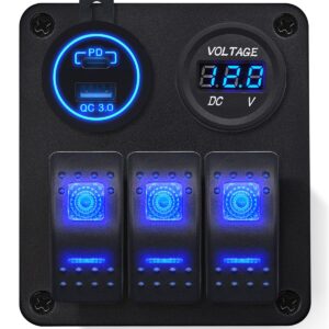 ProRide Schakelpaneel 12V voor Auto/Boot - USB Lader met Voltmeter - 5V/2.4A - 3 Schakelaars