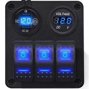 ProRide Schakelpaneel 12V voor Auto/Boot - USB Lader met Voltmeter - 5V/2.4A - 3 Schakelaars
