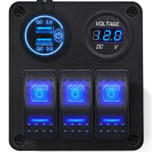 ProRide Schakelpaneel 12V voor Auto/Boot - USB Lader met Voltmeter - 5V/2.4A - 3 Schakelaars