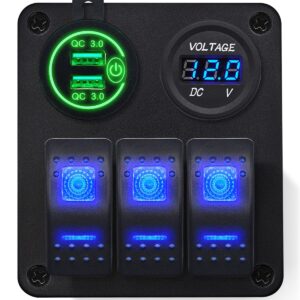 ProRide Schakelpaneel 12V voor Auto/Boot - USB C Lader 2 Poorten met Voltmeter - 30W/QC4.0 - 3 Schakelaars