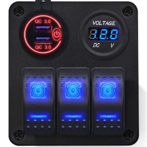 ProRide Schakelpaneel 12V voor Auto/Boot - USB C Lader 2 Poorten met Voltmeter/Wattagemeter - 45W/QC3.0 - 3 Schakelaars