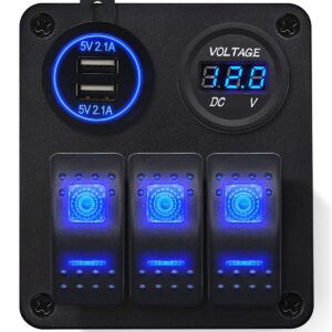 ProRide Schakelpaneel 12V voor Auto/Boot - USB/USB C Lader 2 Poorten met Wattagemeter - 45W - QC3.0 - 3 Schakelaars