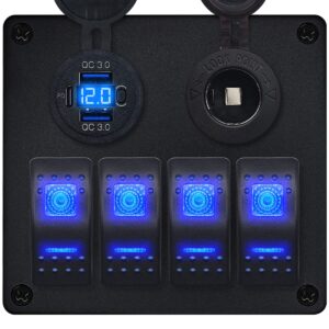 ProRide Schakelpaneel 12V voor Auto/Boot - USB C Lader 3 poorten met Sigaretten stopcontact - QC3.0 - 4 schakelaars