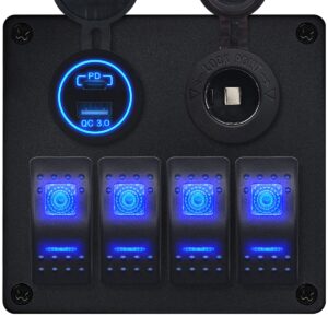 ProRide Schakelpaneel 12V voor Auto/Boot - USB Lader 2 poorten met Sigaretten stopcontact - QC3.0 - 4 schakelaars