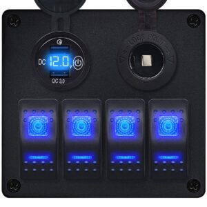 ProRide Schakelpaneel 12V voor Auto/Boot - USB Lader 2 poorten met Sigaretten stopcontact - QC3.0 - 4 schakelaars