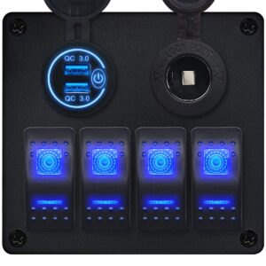 ProRide Schakelpaneel 12V voor Auto/Boot - USB Lader 2 poorten met Sigaretten stopcontact - QC3.0 - 4 schakelaars