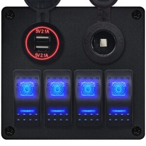 ProRide Schakelpaneel 12V voor Auto/Boot - USB Lader 2 Poorten met Sigaretten stopcontact - 5V/2.1A - 4 schakelaars