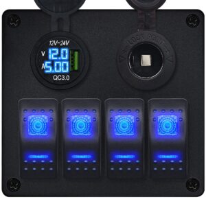 ProRide Schakelpaneel 12V voor Auto/Boot - USB Lader met Voltmeter/Ampèremeter - QC3.0 - 4 schakelaars