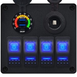 ProRide Schakelpaneel 12V voor Auto/Boot - USB Lader 2 Poorten met Sigaretten stopcontact - QC3.0 - 4 schakelaars