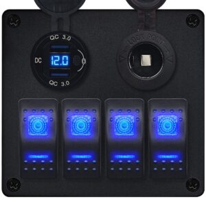 ProRide Schakelpaneel 12V voor Auto/Boot - USB Lader 2 Poorten met Sigaretten stopcontact - QC3.0 - DS2120B - 4 schakelaars