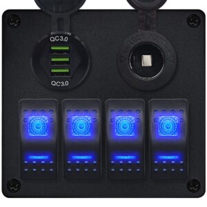 ProRide Schakelpaneel 12V voor Auto/Boot - USB Lader 3 Poorten met Sigaretten stopcontact - QC3.0 - DS2085B - 4 schakelaars