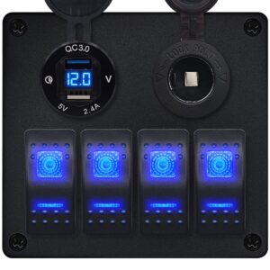 ProRide Schakelpaneel 12V voor Auto/Boot - USB Lader 2 Poorten met Sigaretten stopcontact - 5V/2.4A - DS2114B - 4 schakelaars