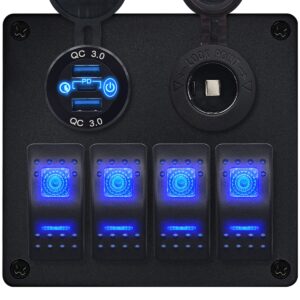 ProRide Schakelpaneel 12V voor Auto/Boot - USB Lader 3 Poorten met Sigaretten stopcontact - QC3.0 - 4 schakelaars