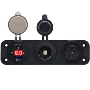 ProRide 12V USB Autolader 1 Poorten - Drievoudig inbouw paneel - Sigaretten stopcontact en Schakelaar