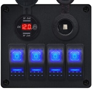 ProRide Schakelpaneel 12V voor Auto/Boot - USB Lader 2 Poorten met Sigaretten stopcontact - 5V/2.4A - 4 schakelaars