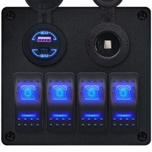 ProRide Schakelpaneel 12V voor Auto/Boot - USB Lader 2 Poorten met Sigaretten stopcontact- QC4.0 - 4 schakelaars