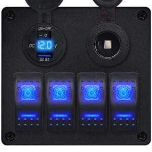 ProRide Schakelpaneel 12V voor Auto/Boot - USB Lader met Sigaretten stopcontact - 5V/2.4A - 4 schakelaars