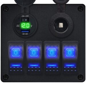 ProRide Schakelpaneel 12V voor Auto/Boot - USB Lader met Sigaretten stopcontact - 5V/2.4A - 4 schakelaars