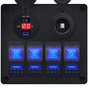 ProRide Schakelpaneel 12V voor Auto/Boot - USB Lader met Sigaretten stopcontact - 5V/2.4A - 4 schakelaars