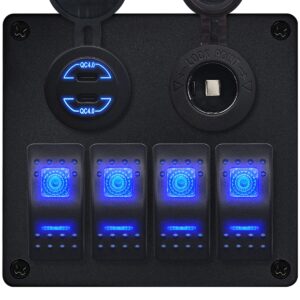 ProRide Schakelpaneel 12V voor Auto/Boot - USB C Lader 2 Poorten met Sigaretten stopcontact - 30W/QC4.0 - 4 schakelaars