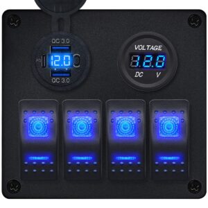 ProRide Schakelpaneel 12V voor Auto/Boot - USB C Lader 3 poorten met Voltmeter - QC3.0 - 4 Schakelaars