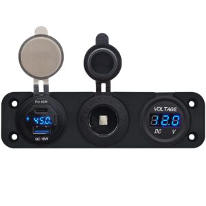 ProRide 12V USB Autolader 2 Poorten - 45W/QC3.0 - Voltmeter en 12V/24V Sigarettenplug - Drievoudig inbouw
