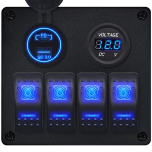 ProRide Schakelpaneel 12V voor Auto/Boot - USB Lader 2 poorten met Voltmeter - QC3.0 - 4 Schakelaars