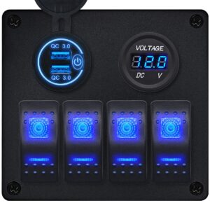 ProRide Schakelpaneel 12V voor Auto/Boot - USB Lader 2 poorten met Voltmeter - QC3.0 - 4 Schakelaars