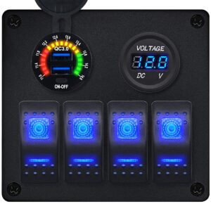ProRide Schakelpaneel 12V voor Auto/Boot - USB Lader 2 Poorten met Voltmeter - QC3.0 - 4 Schakelaars