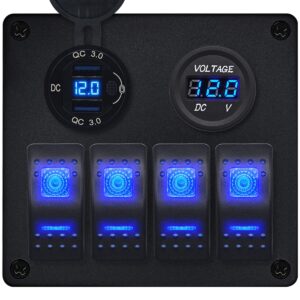 ProRide Schakelpaneel 12V voor Auto/Boot - USB Lader 2 Poorten met Voltmeter - QC3.0 - DS2120B - 4 Schakelaars