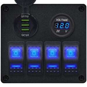 ProRide Schakelpaneel 12V voor Auto/Boot - USB Lader 3 Poorten met Voltmeter - QC3.0 - DS2085B - 4 Schakelaars