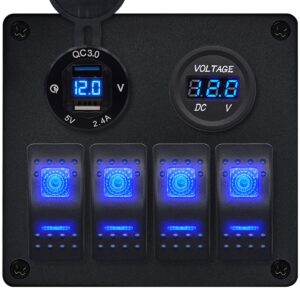 ProRide Schakelpaneel 12V voor Auto/Boot - USB Lader 2 Poorten met Voltmeter - 5V/2.4A - DS2114B - 4 Schakelaars