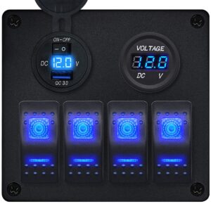 ProRide Schakelpaneel 12V voor Auto/Boot - USB Lader met Voltmeter - 5V/2.4A - 4 Schakelaars