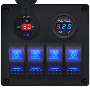 ProRide Schakelpaneel 12V voor Auto/Boot - USB Lader met Voltmeter - 5V/2.4A - 4 Schakelaars