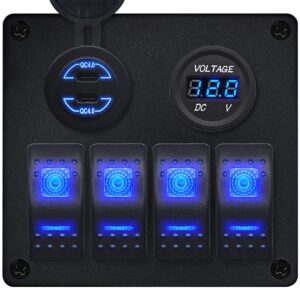 ProRide Schakelpaneel 12V voor Auto/Boot - USB C Lader 2 Poorten met Voltmeter - 30W/QC4.0 - 4 Schakelaars